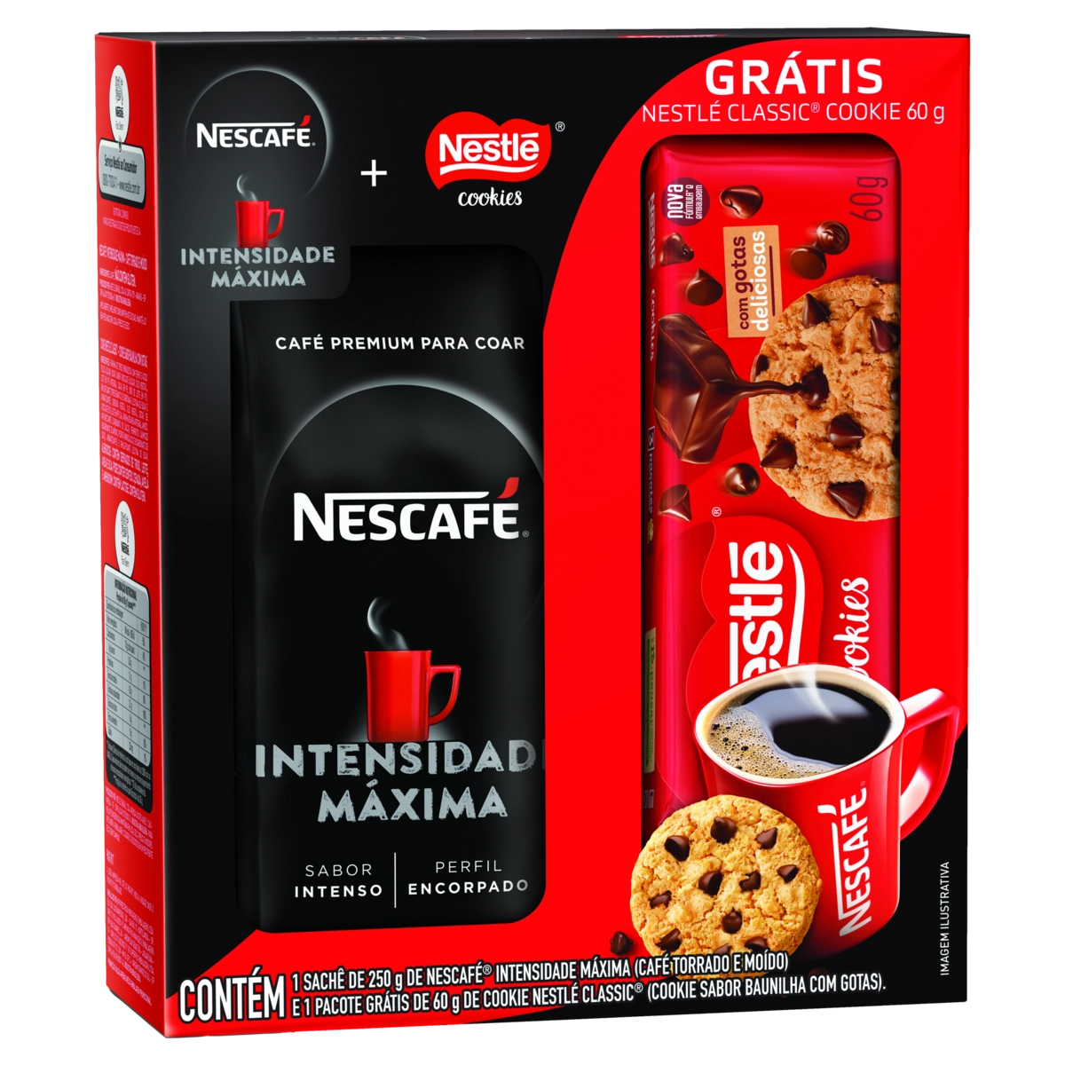 Kit Café Torrado E Moído Intenso Nescafé Intensidade Máxima Premium 250g Grátis Biscoito Cookie Baun