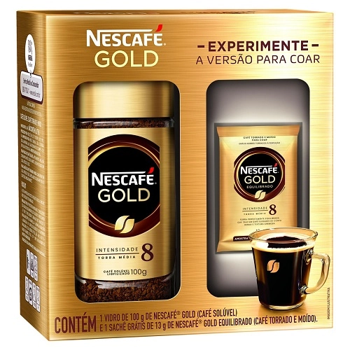 Kit Café Solúvel Liofilizado Nescafé Gold 100g Grátis Café Torrado e Moído Equilibrado Nescafé Gold