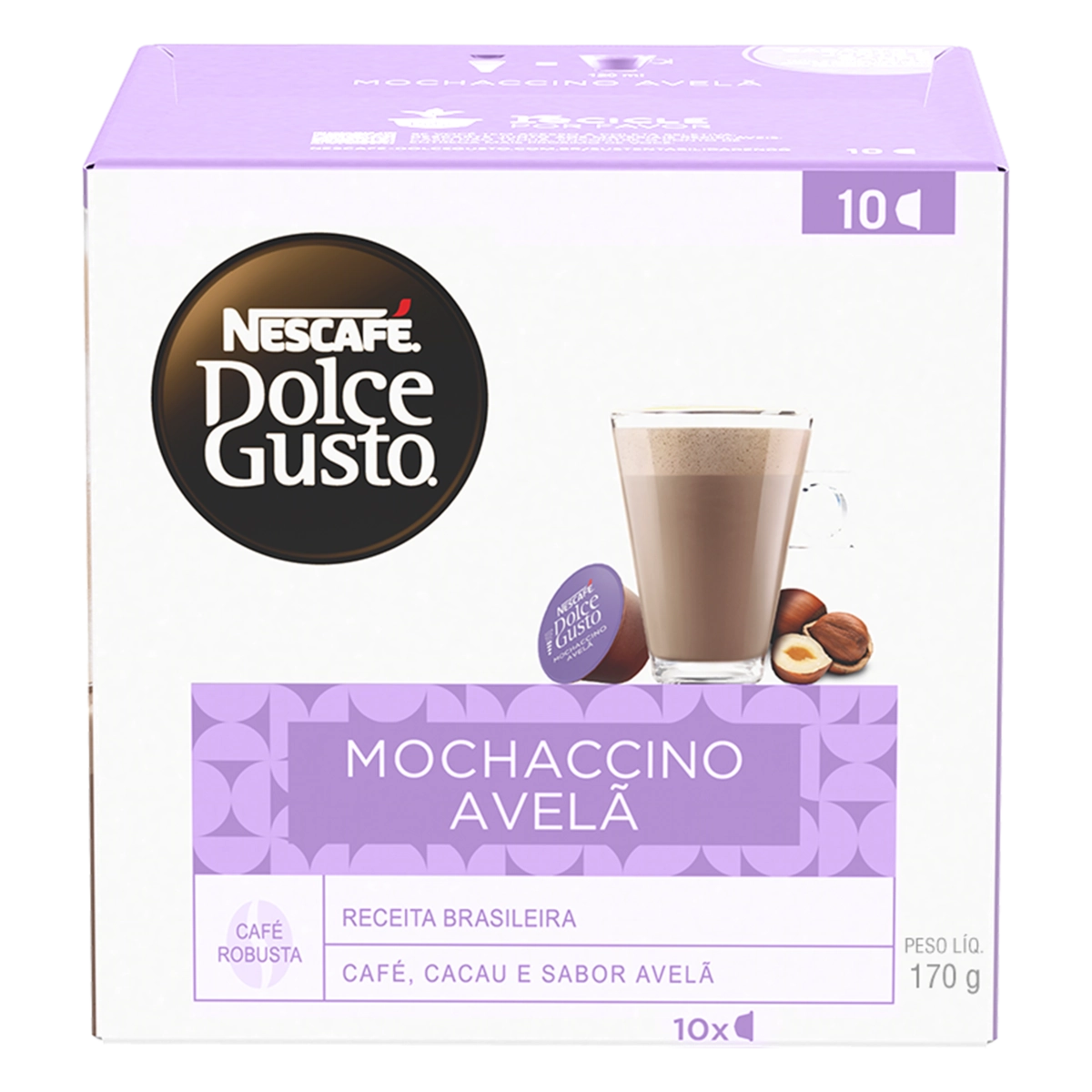Mochaccino Em Cápsula Avelã Nescafé Dolce Gusto Caixa 170g 10 Unidades