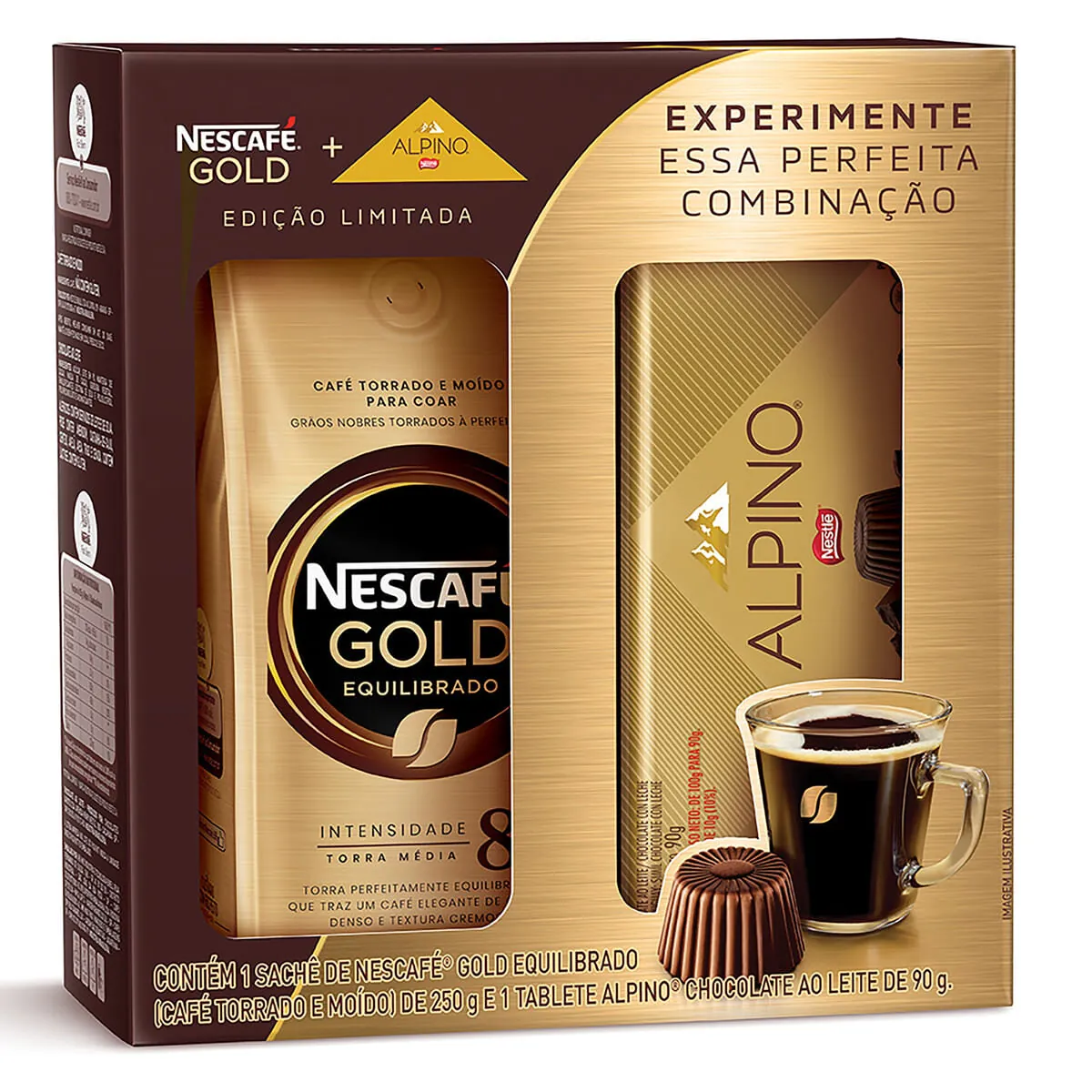 Kit Café Torrado e Moído Equilibrado Nescafé Gold 250 g + Chocolate ao Leite Alpino 90 g