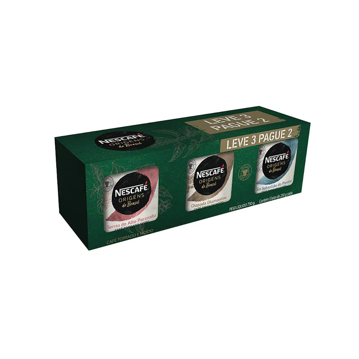 Pack Nescafé Leve 2 Origens T&M 250 g e Ganhe 1 Origens T&M Lata 250 g