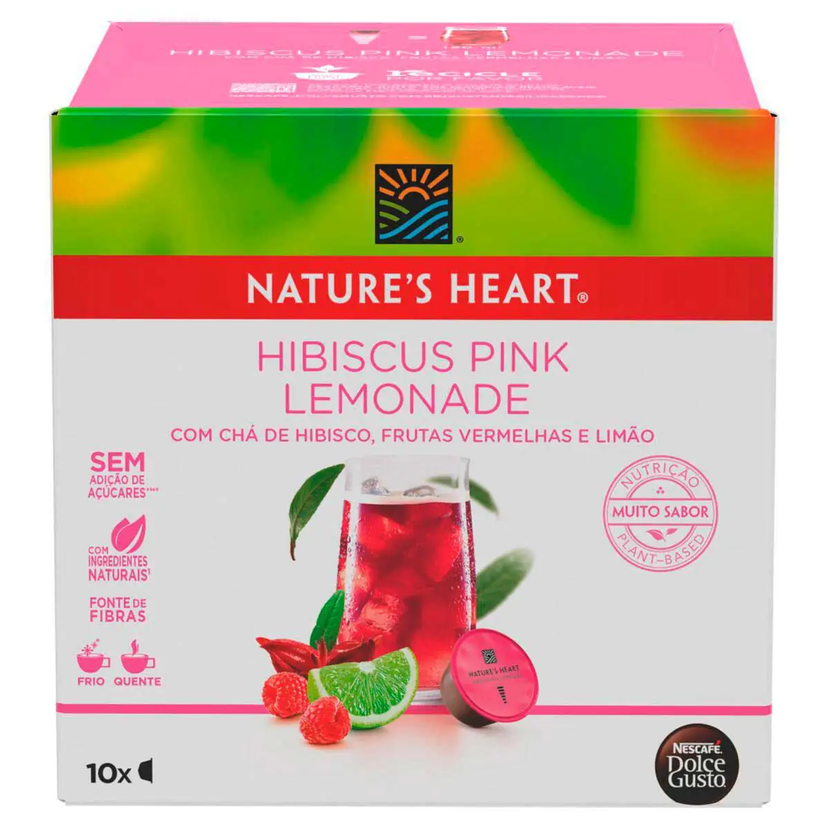 Chá em Cápsula Natures Heart Tea Hibiscus Pink Lemonade 10 Cápsulas 60g