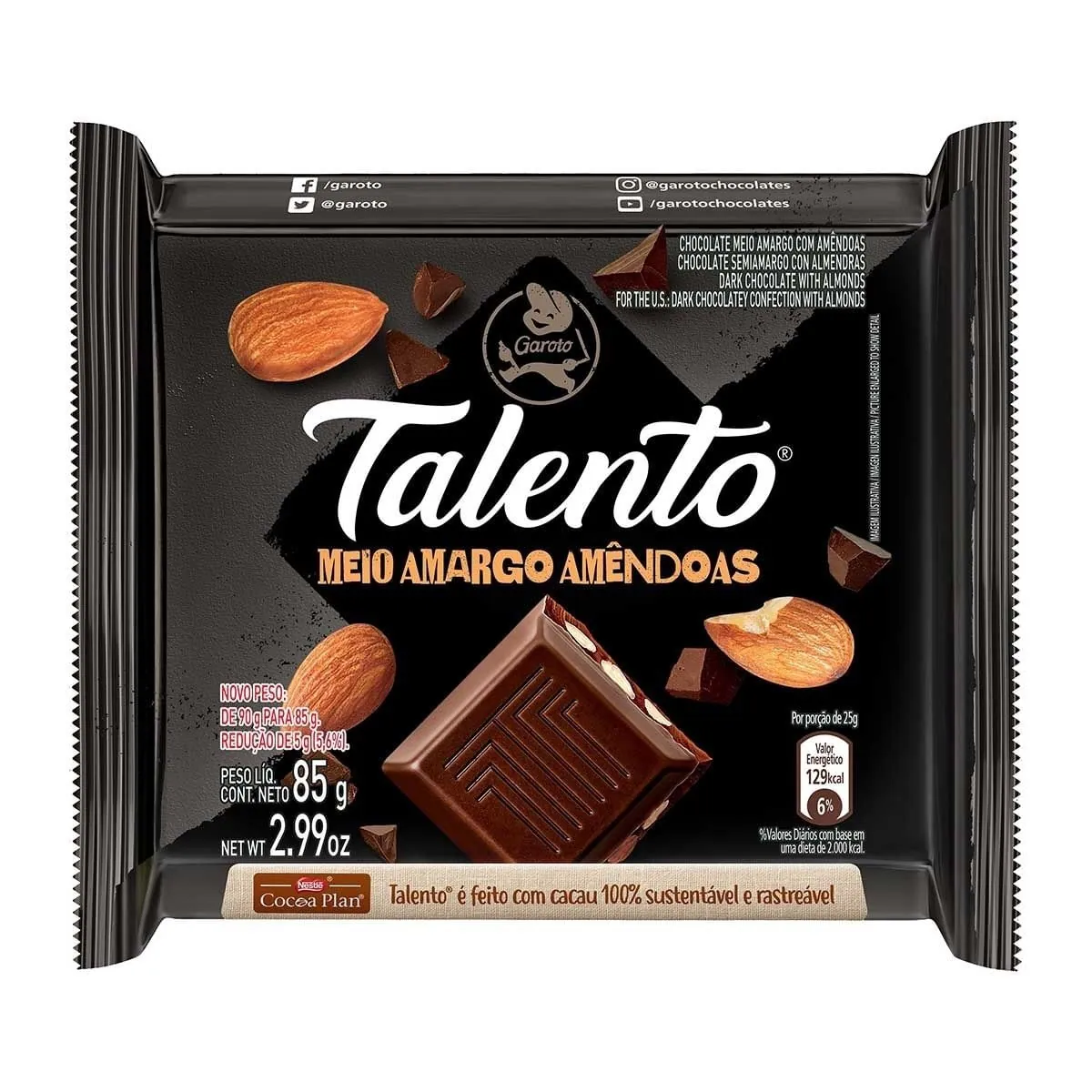 Chocolate Garoto Talento Meio Amargo 90 g