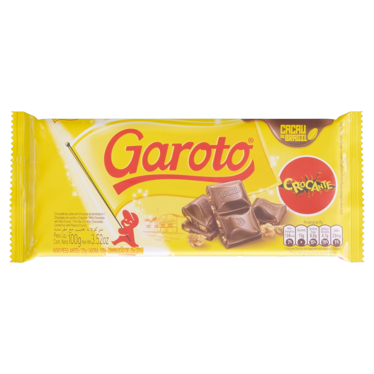 Chocolate Ao Leite Com Crocante De Amendoim Garoto Pacote 100g