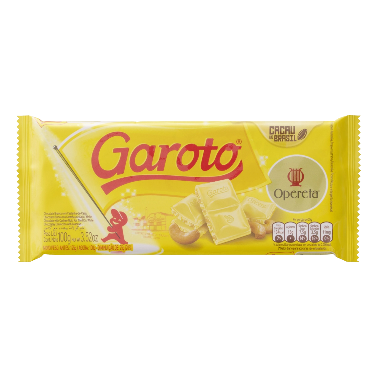 Chocolate Branco Com Castanha De Caju Garoto Opereta Pacote 100g