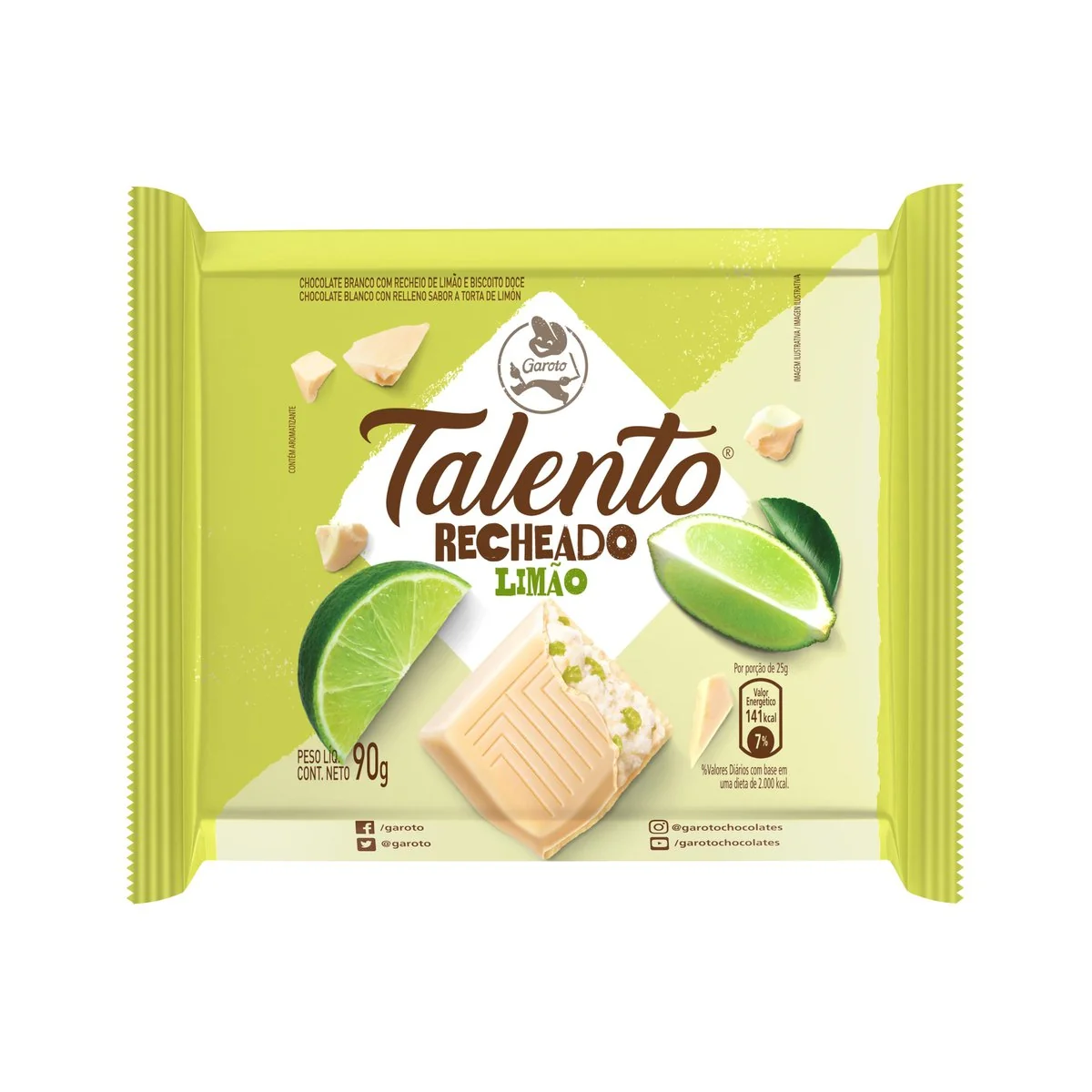Chocolate Branco Recheio Limão E Biscoito Doce Garoto Talento Pacote 90g