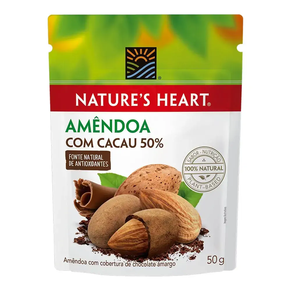 Amêndoa Com Cacau 50 Natures Heart Pouch 50g