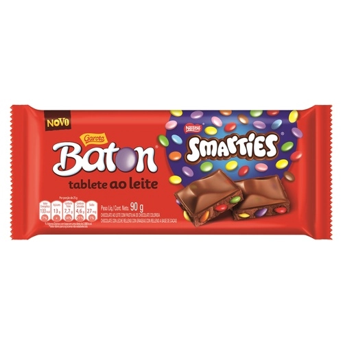 Chocolate ao Leite Smarties Garoto Baton Pacote 90g