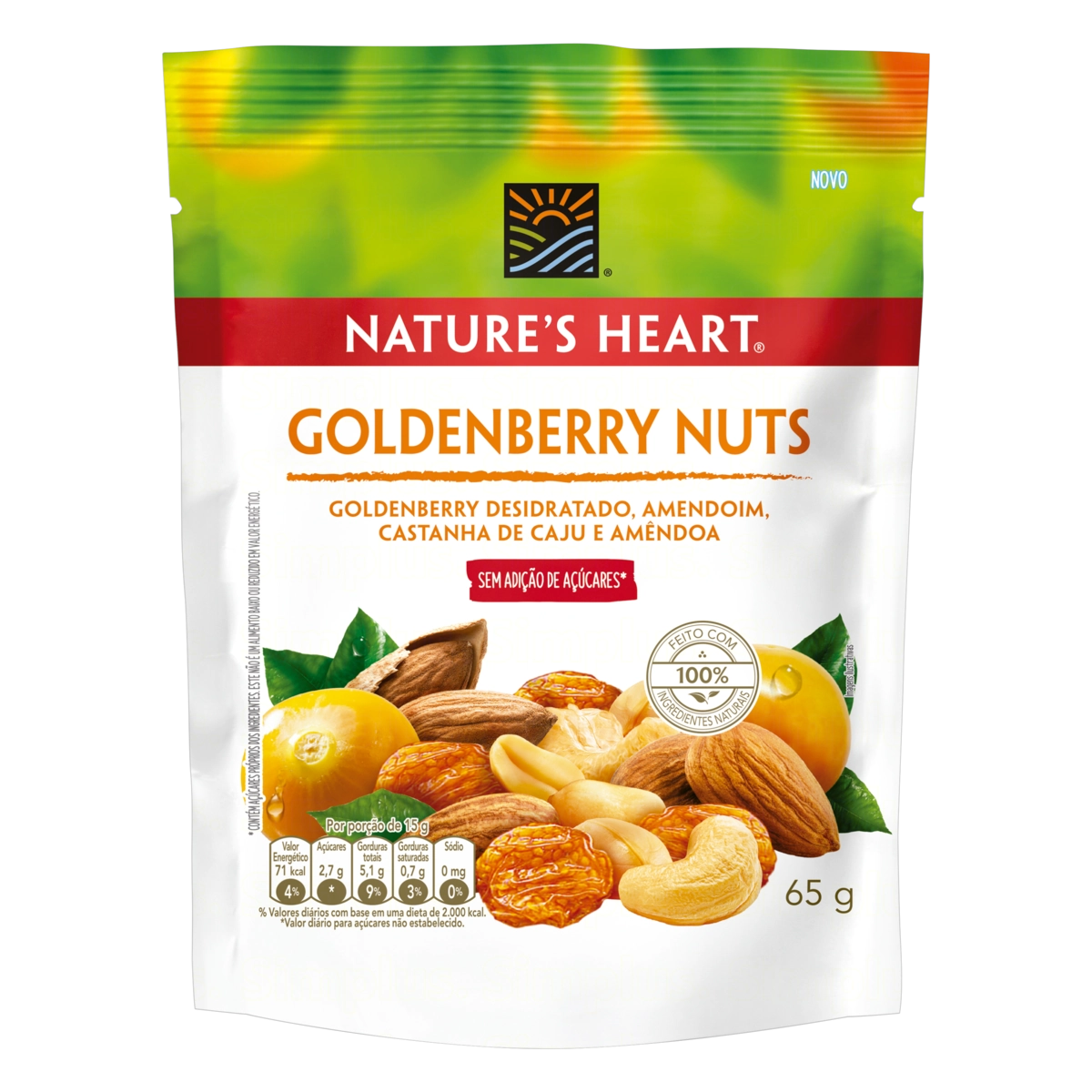 Mix de Frutas e Sementes Goldenberry Nuts Nature's Heart Pouch 65g