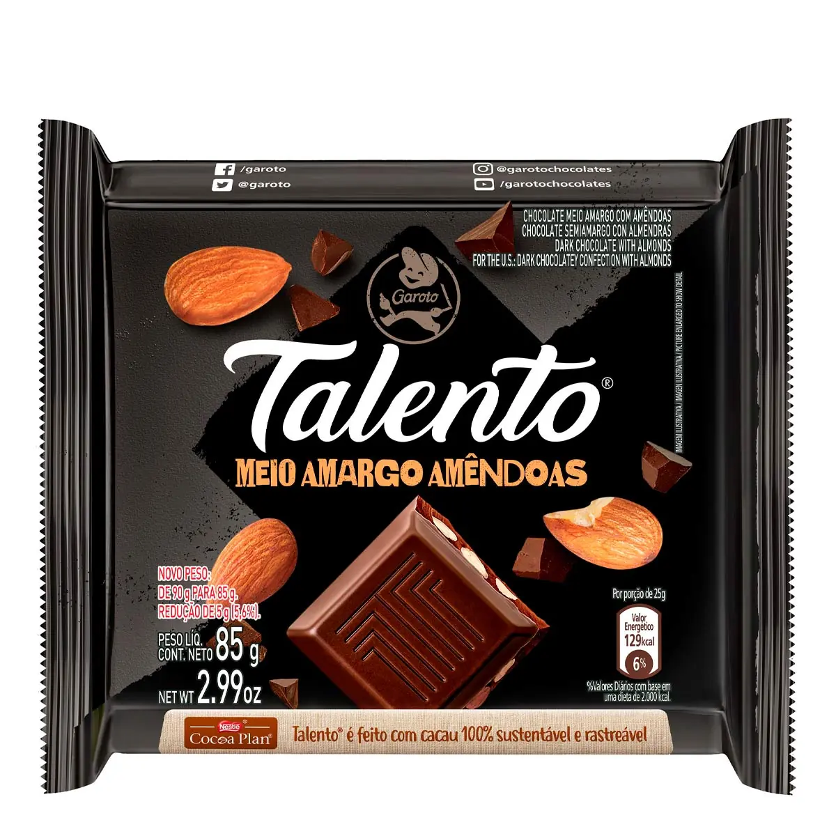 Chocolate Talento Meio Amargo com Amêndoas 85g