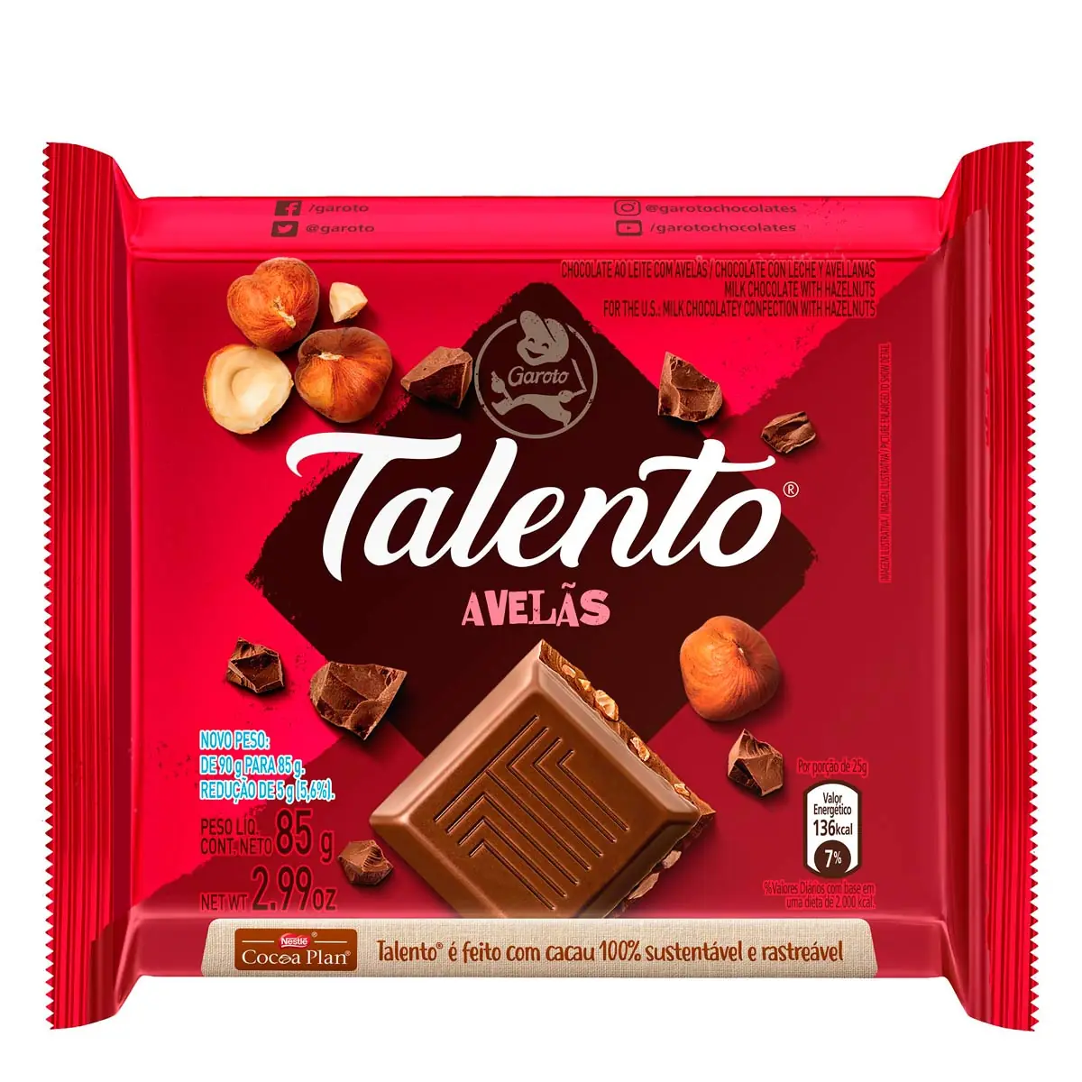 Chocolate Talento ao Leite com Avelãs 85g