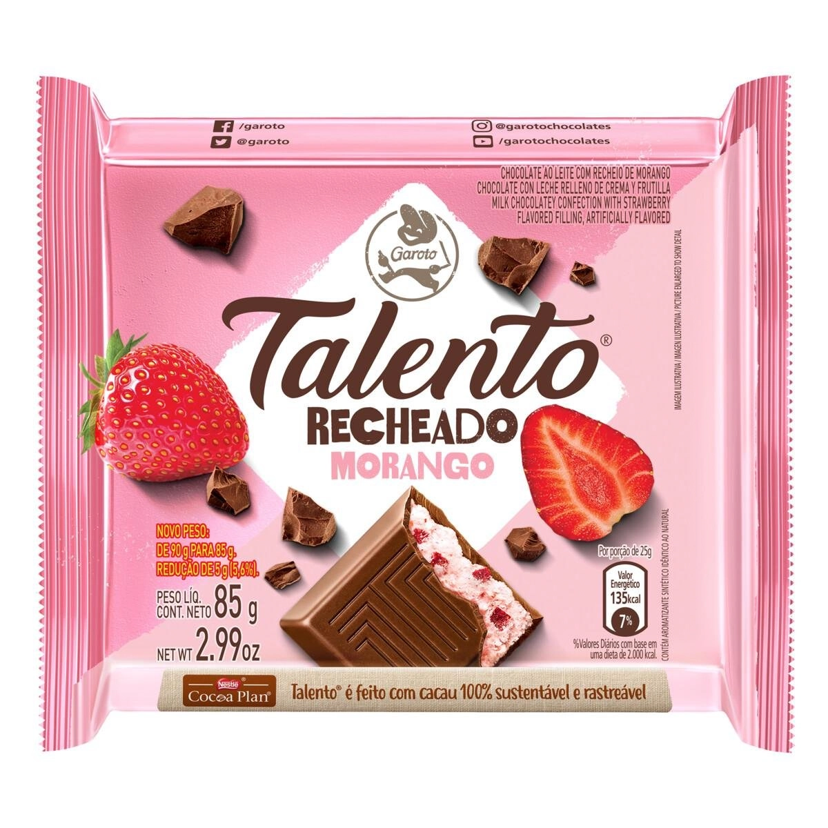 Talento Chocolate Recheado Morango 85g