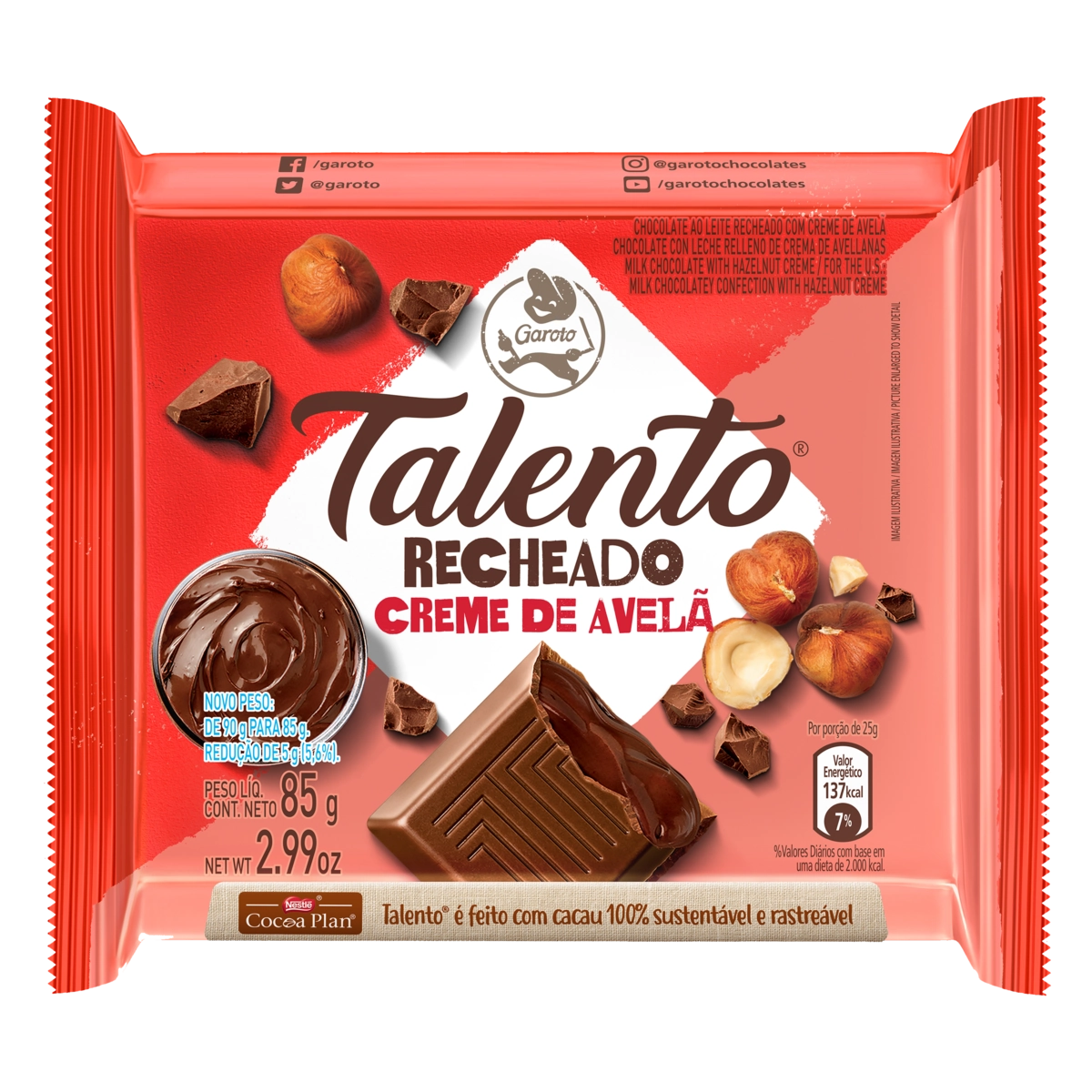 Chocolate Talento Creme de Avelã 85g