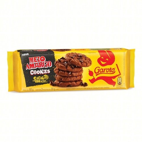 Biscoito Cookie Chocolate Com Gotas De Chocolate Meio Amargo Garoto Pacote 60g