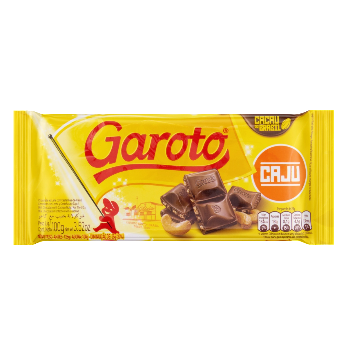 Garoto Tablete Castanha Caju 4 16x80g Xw