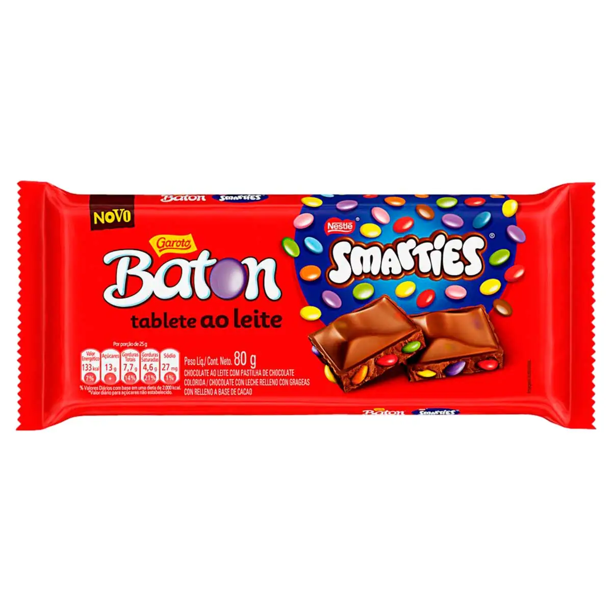 Chocolate ao Leite Smarties Garoto Baton 80g