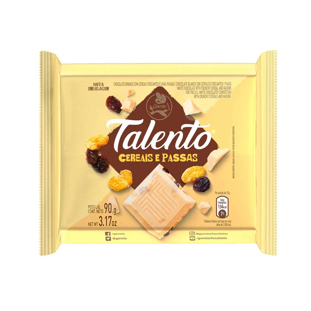 Chocolate Branco com Cereais Talento 90 g