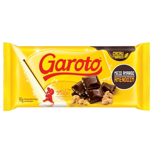 Chocolate Meio Amargo Com Amendoim Garoto Cacau Do Brasil Pacote 90g