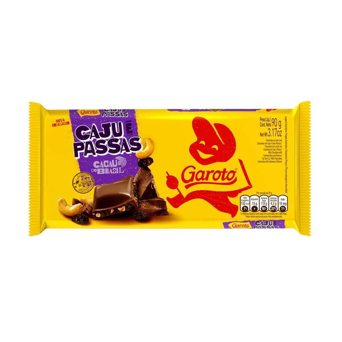Chocolate ao Leite com Castanha de Caju e Passas Garoto - 90g
