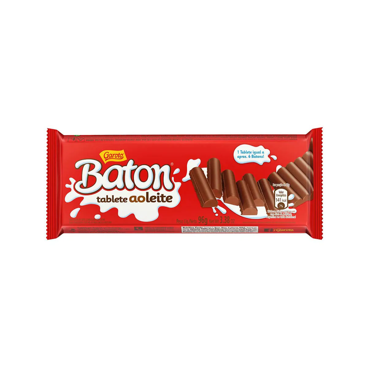 Choc Baton Tablete Rech Ao Leite 96g