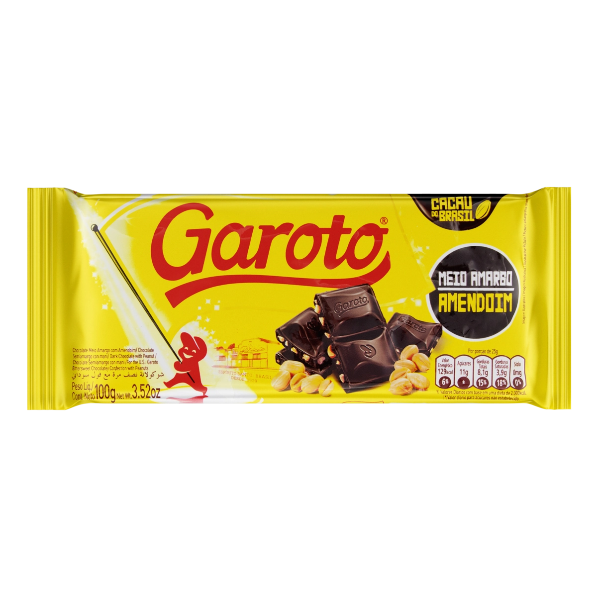 Chocolate Meio Amargo Com Amendoim Garoto Pacote 100g