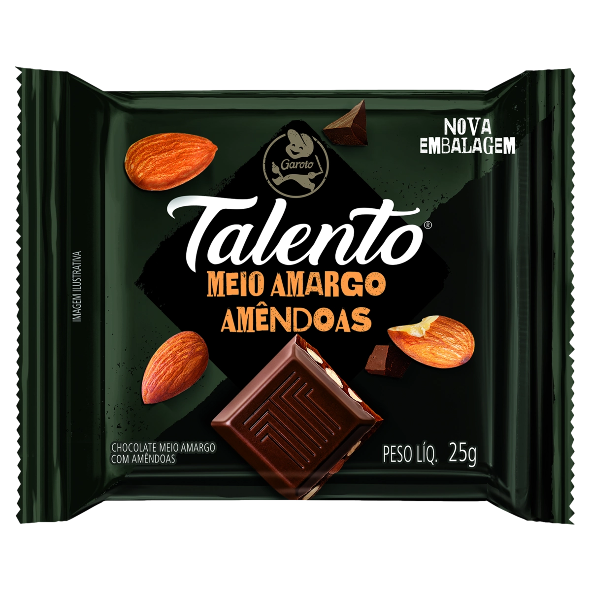 Chocolate Talento Mini Meio Amargo Com Amêndoas 15unidade X