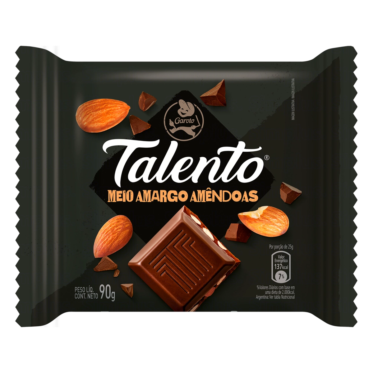 Chocolate Talento Meio Amargo Com Amêndoas 12unidade X