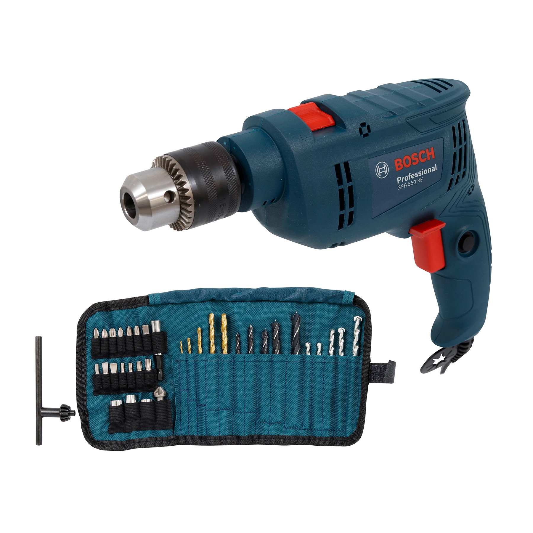 Furadeira de Impacto Bosch GSB 550 RE550W 1/2" 127V (110V) com Chave de Mandril e Acessórios