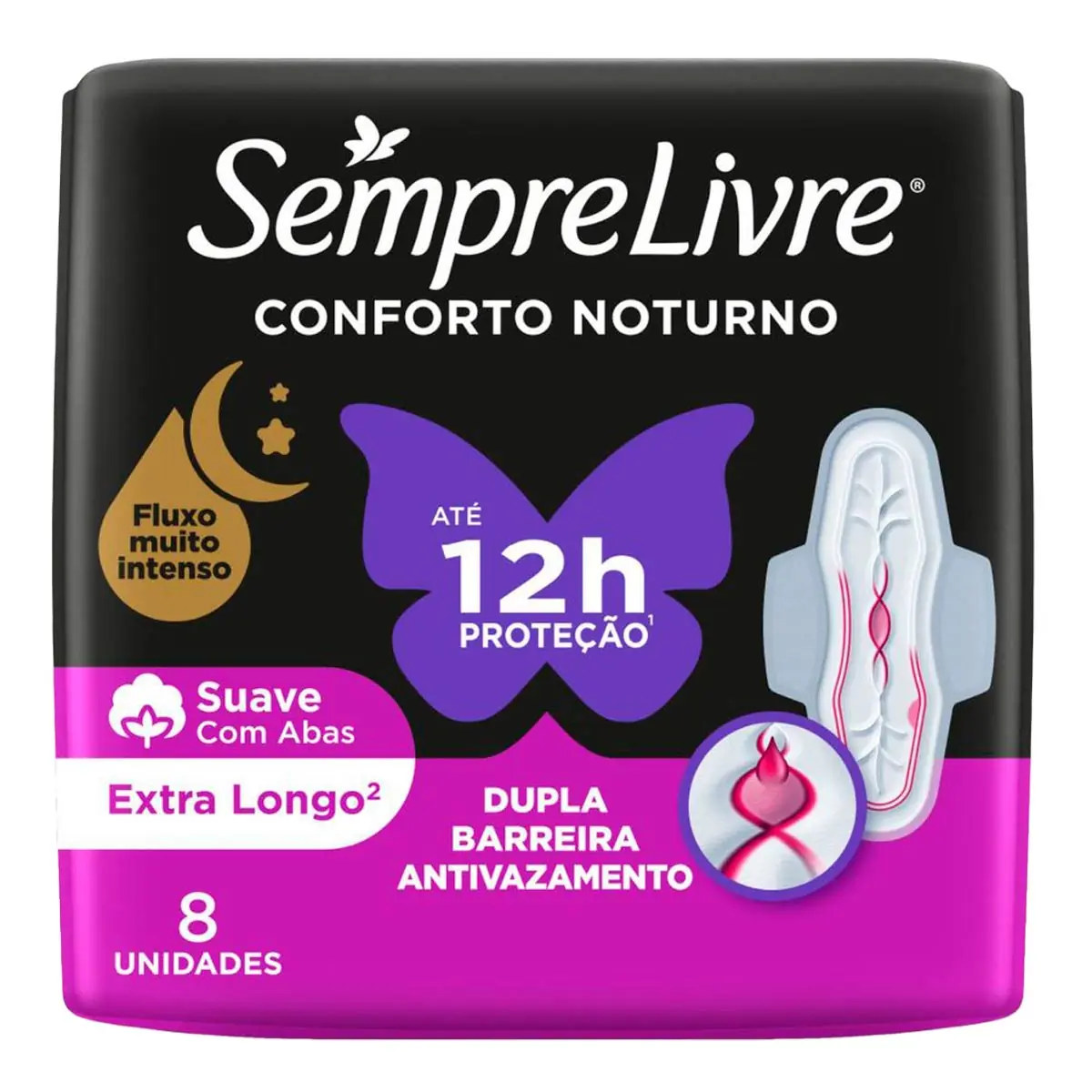 Absorvente com Abas Sempre Livre Conforto Noturno Suave 8 Unidades