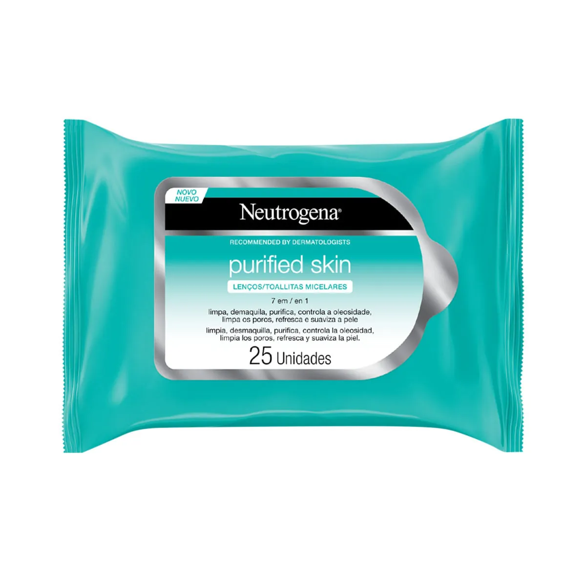 Lenço Micelar 7 em 1 Rosto e Olhos Neutrogena Purified Skin 25 unidades 100g