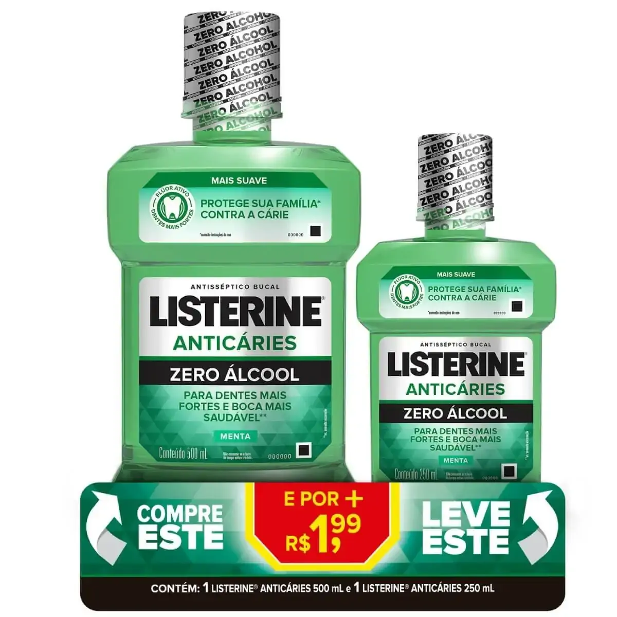 Kit Enxaguante Bucal Listerine Anticáries Zero Álcool 500ml + Enxaguante Bucal 250ml