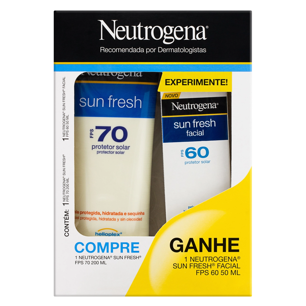 Kit Protetor Solar Fps 70 200ml Grátis Protetor Solar Facial Fps 60 Neutrogena Sun Fresh 50ml