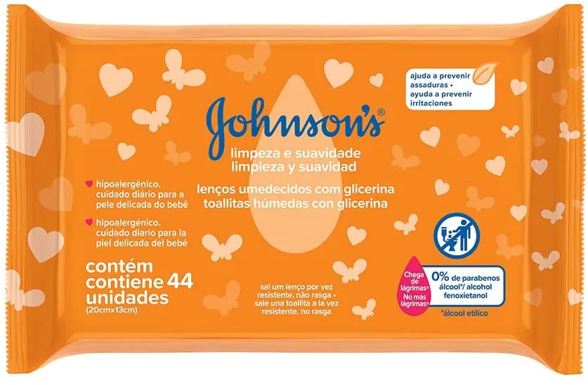 Toalha Umedecida Infantil Limpeza E Suavidade Suave Johnsons Pacote 44 Unidades
