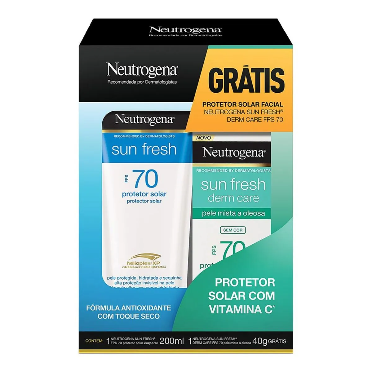 Kit Protetor Solar Corporal Sun Fresh FPS70 Neutrogena 200 ml + Neutrogena Facial FPS70 40 g