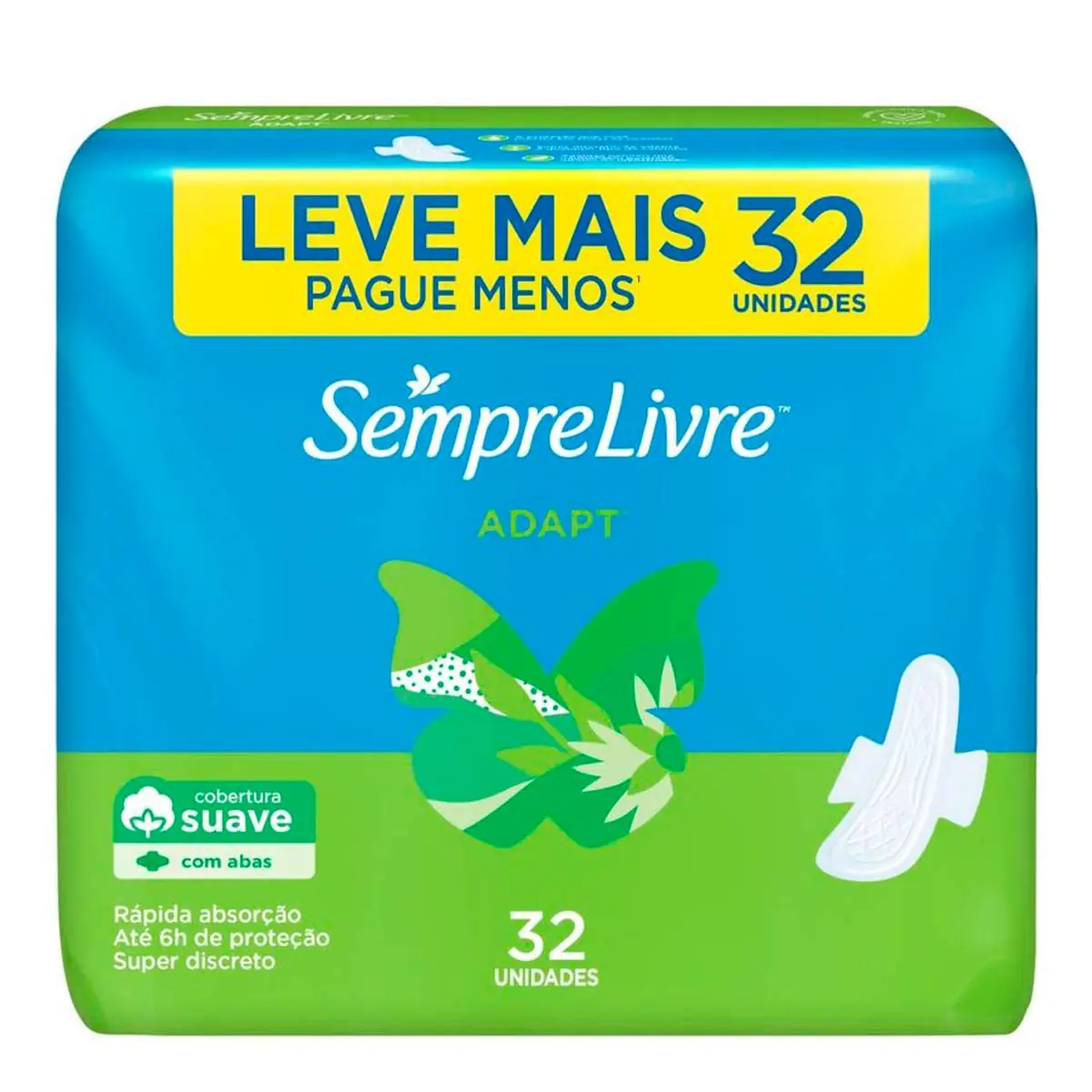 Absorvente com Abas Sempre Livre Suave Adapt 32 Unidades Leve Mais Pague Menos