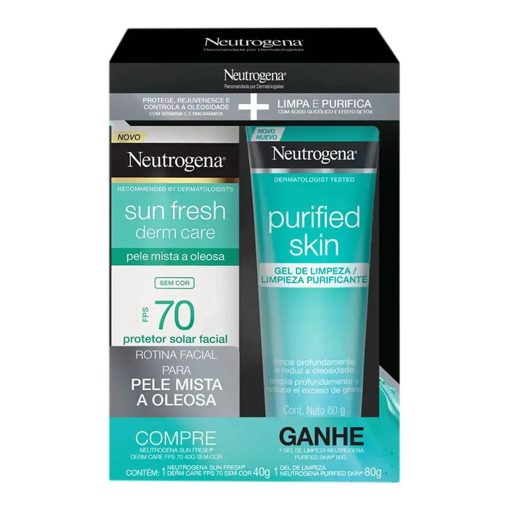 Kit Protetor Solar Neutrogena Sun Fresh Derm Care Fps 70 Sem Cor E Gel 80g
