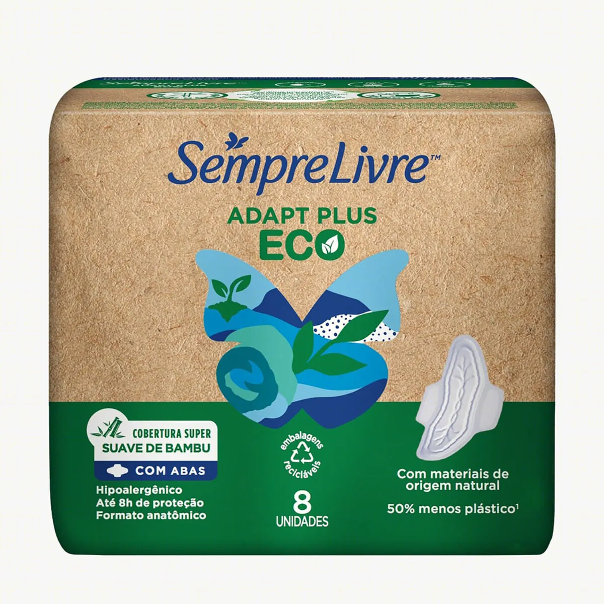 Absorvente com Abas Sempre Livre Suave Adapt Plus Eco 8 Unidades