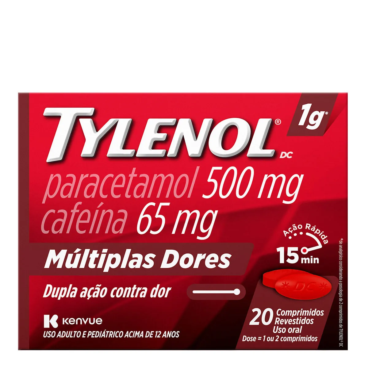 Tylenol Dc 500mg 65mg Múltiplas Dores Caixa 20 Comprimidos Revestidos