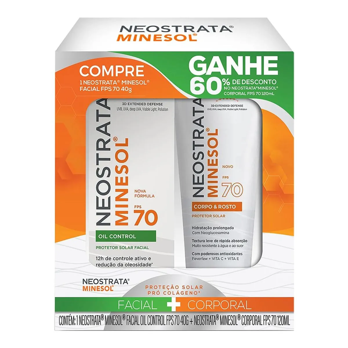 Kit Protetor Solar Facial Fps 70 Oil Control 40g Protetor Solar Corpo E Rosto Fps 70 120ml Neostrata