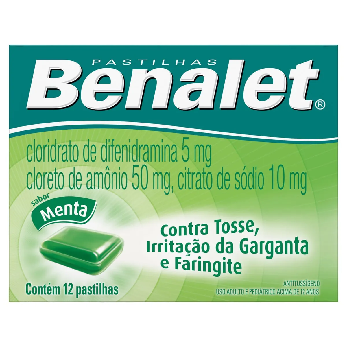 Pastilha Benalet Sabor Menta 12 Unidades