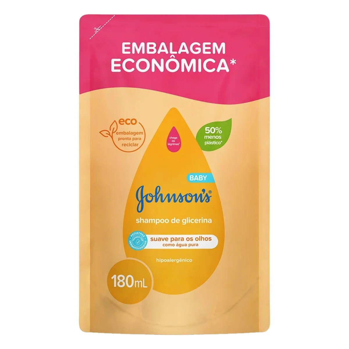 Shampoo De Glicerina Johnsons Baby Sachê 180ml Embalagem Econômica
