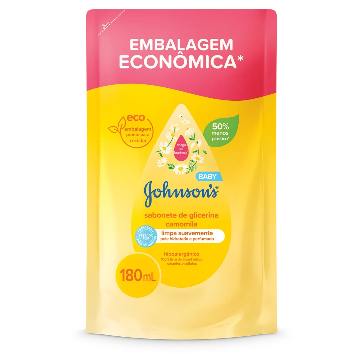 Sabonete Líquido De Glicerina Da Cabeça Aos Pés Camomila Johnsons Baby Sachê 180ml Embalagem Econômi