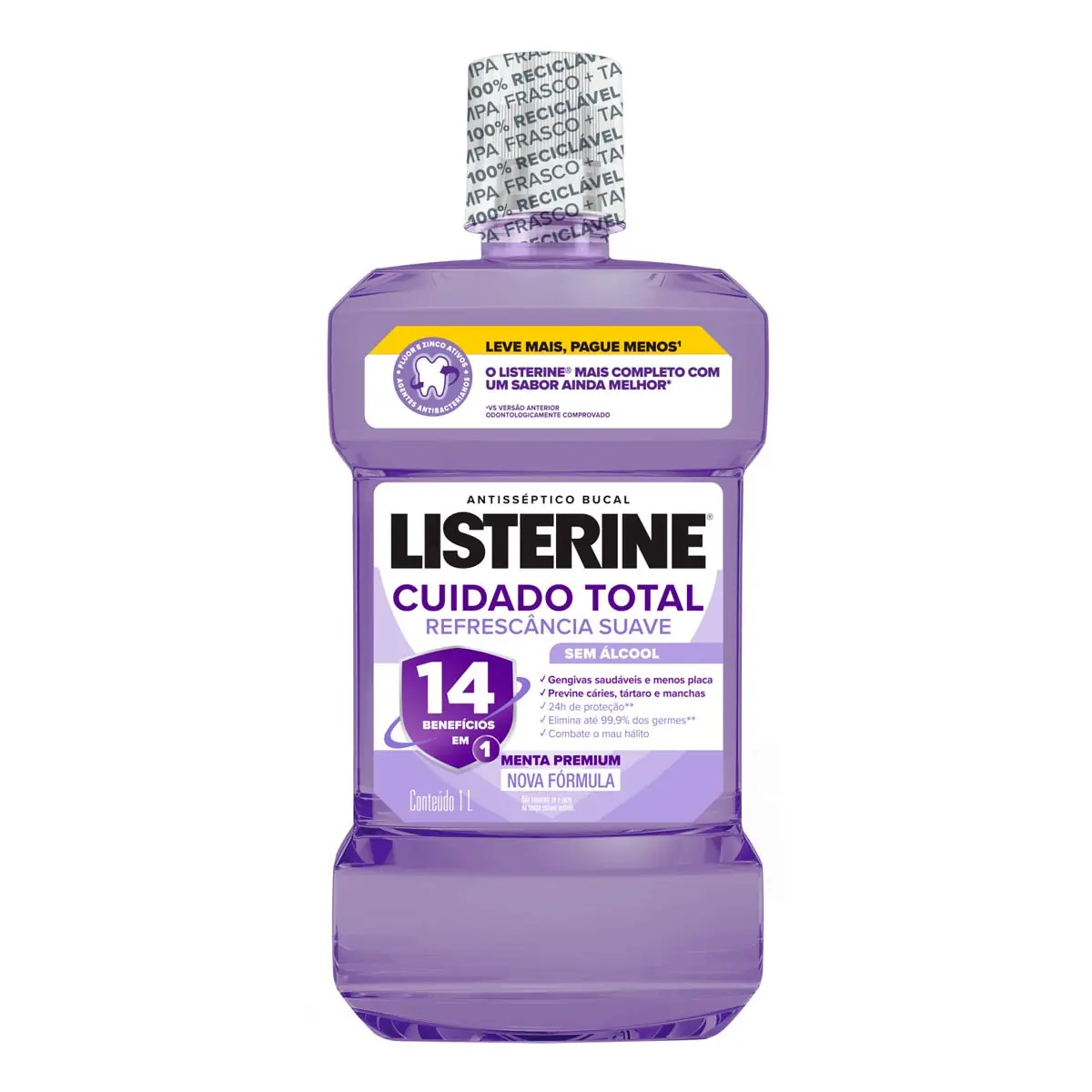 Enxaguante Bucal Zero Álcool Menta Premium Listerine Cuidado Total Frasco 1l