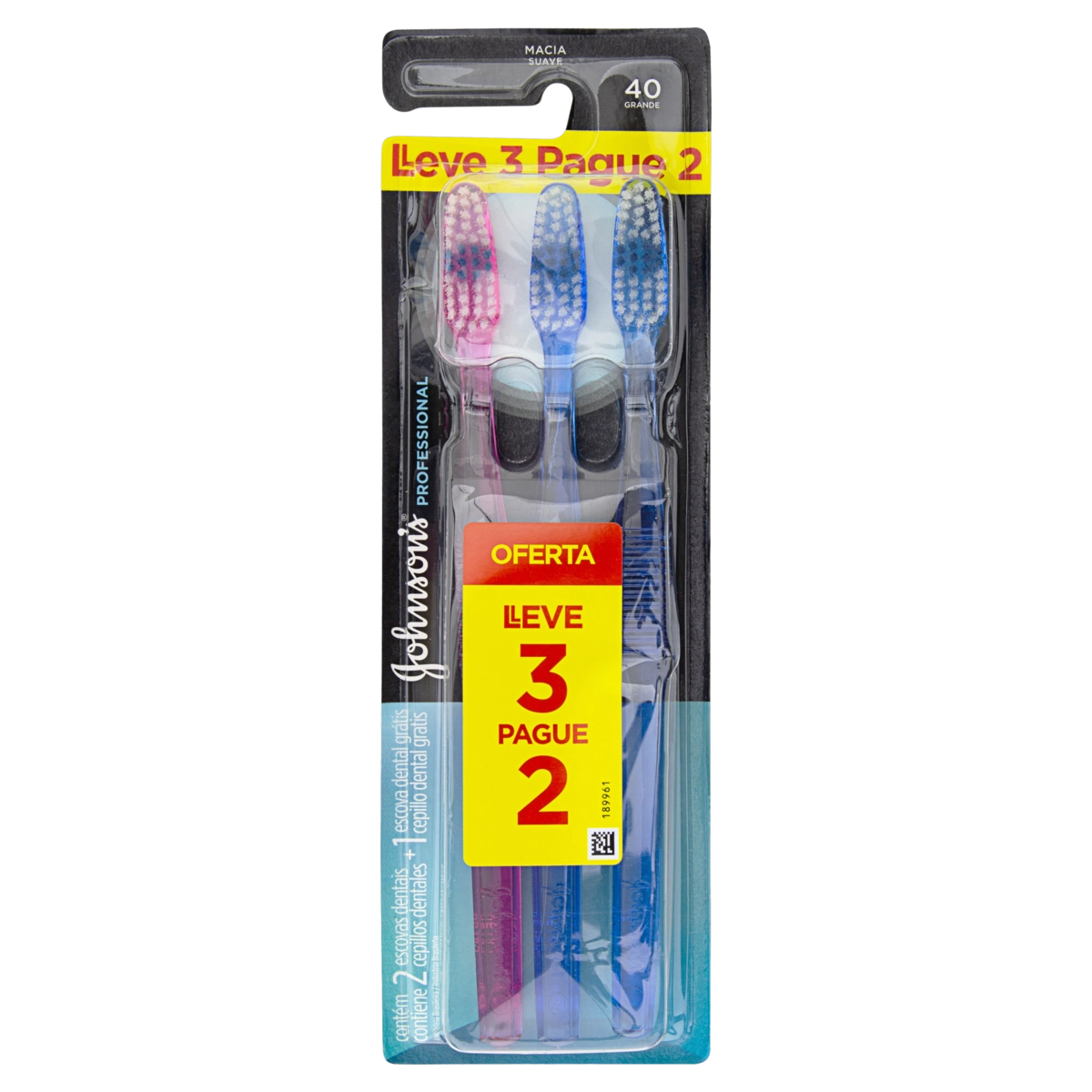 Escova Dental Macia Johnsons Professional 40 Grande Leve 3 Pague 2 Unidades