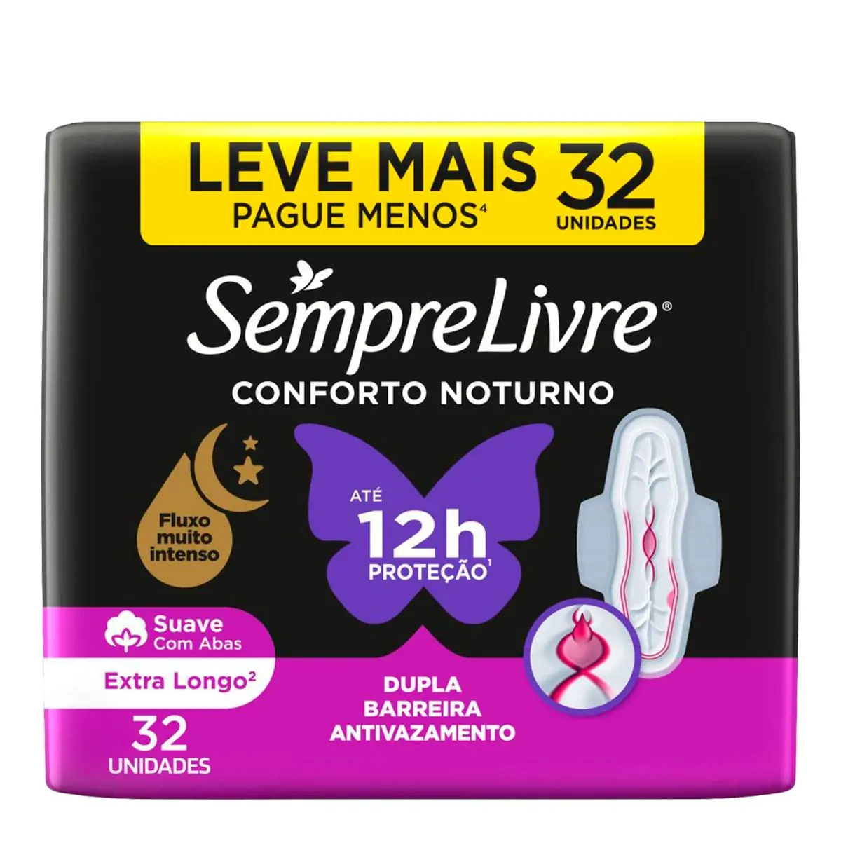 Absorvente Externo Nortuno Sempre Livre Adapt Plus Noite e Dia Suave 32 Unidades Leve Mais Pague Menos