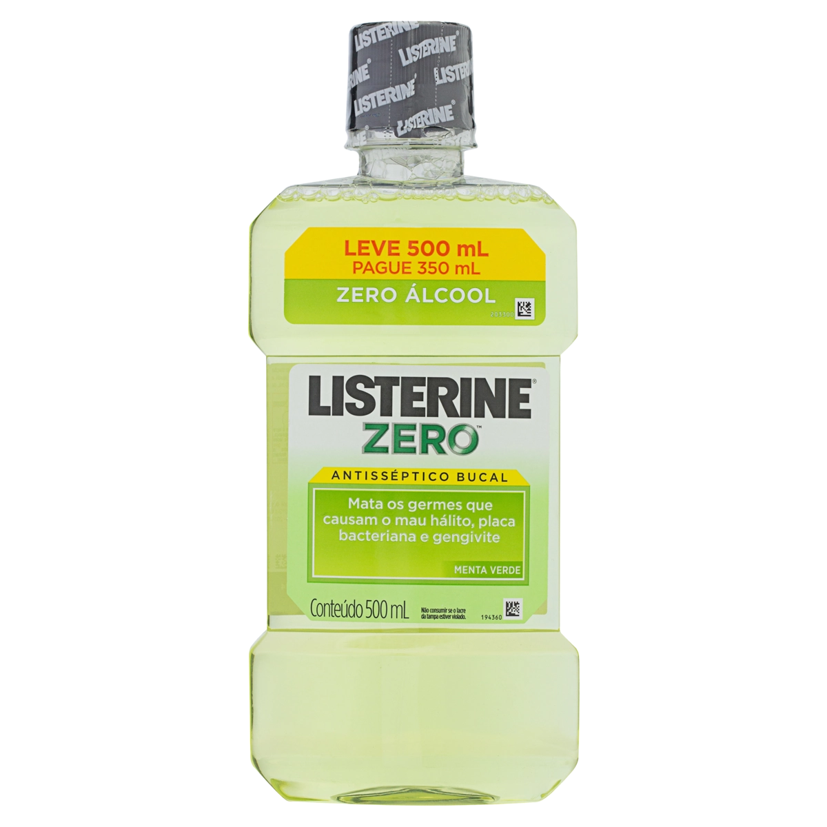 Enxaguante Bucal Antisséptico Menta Verde Listerine Zero álcool Frasco Leve 500ml Pague 350ml
