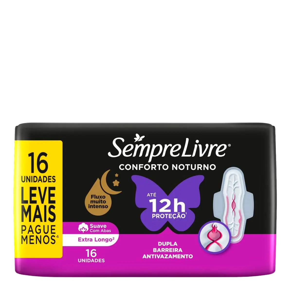 Absorvente com Abas Sempre Livre Conforto Noturno Suave 16 Unidades