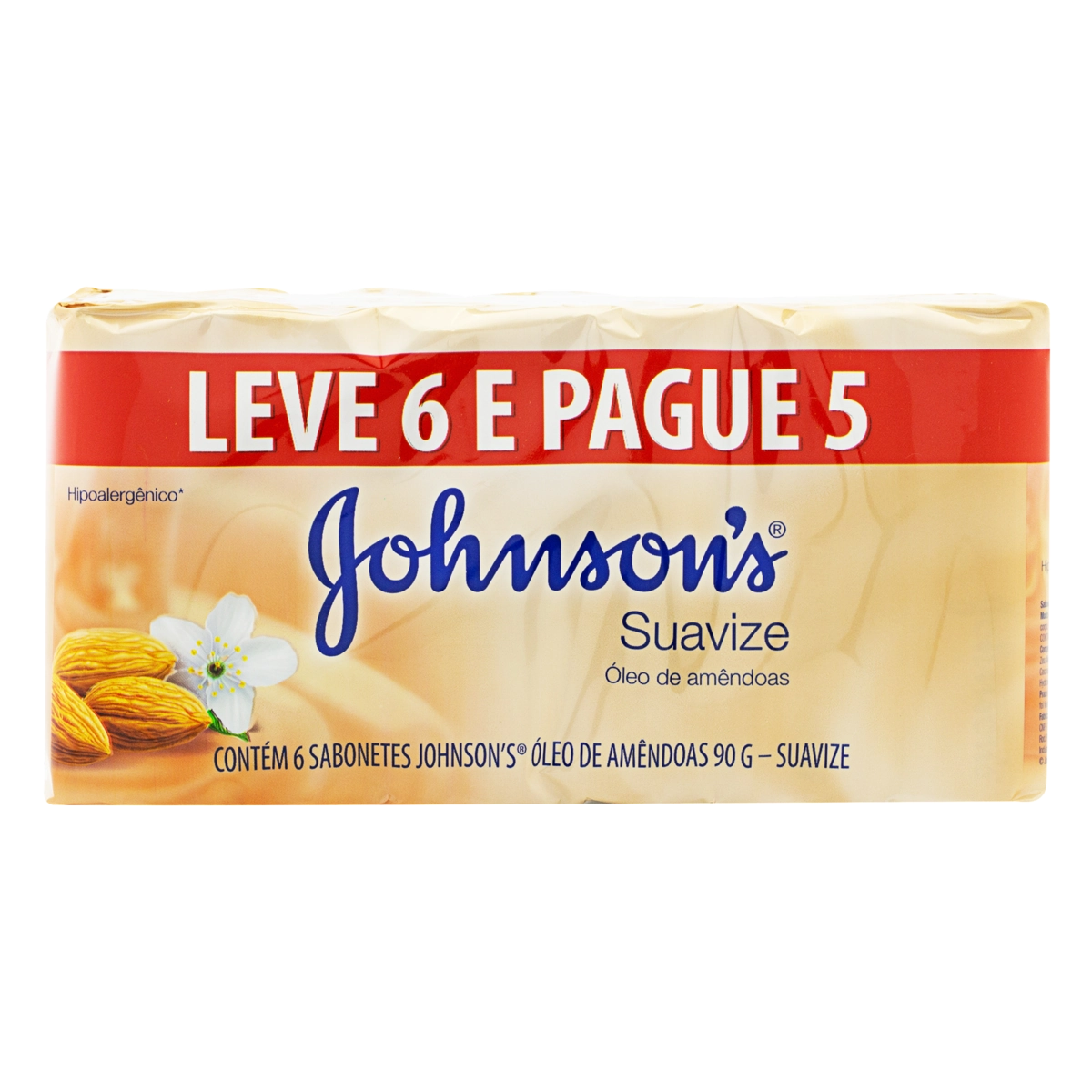 Pack Sabonete Barra Suavize óleo De Amêndoas Johnsons Envoltório 90g Cada Leve 6 Pague 5 Unidades