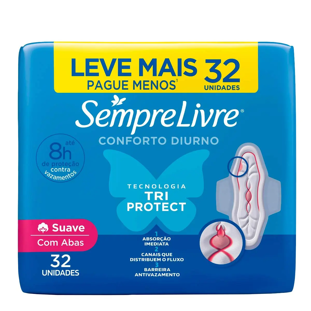 Absorvente com Abas Malha Suave Sempre Livre Adapt Plus 32 Unidades Leve Mais Pague Menos
