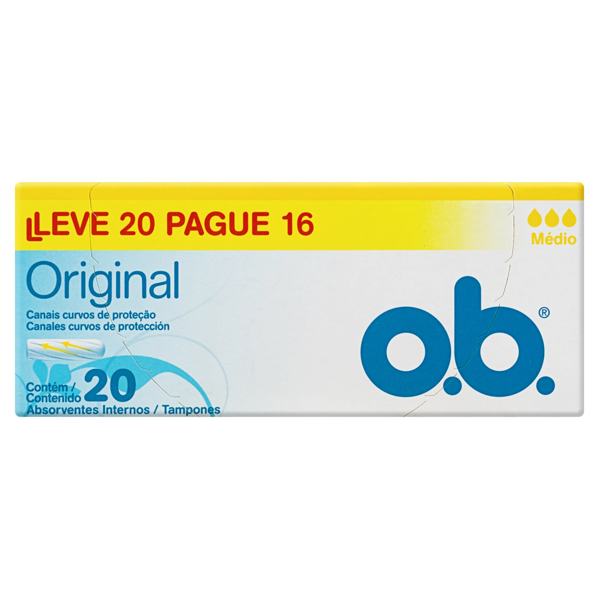 Absorvente Interno O.b. Original Médio Caixa Leve 20 Pague 16 Unidades